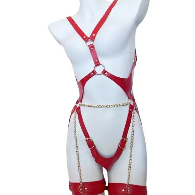 Leather Hollow Bondage Bodysuit
