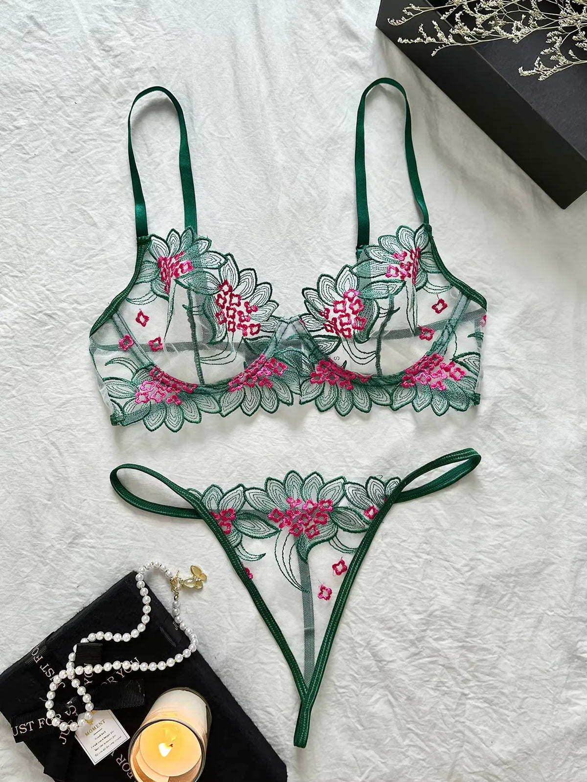 Purple Embroidered Bralette Lingerie Set