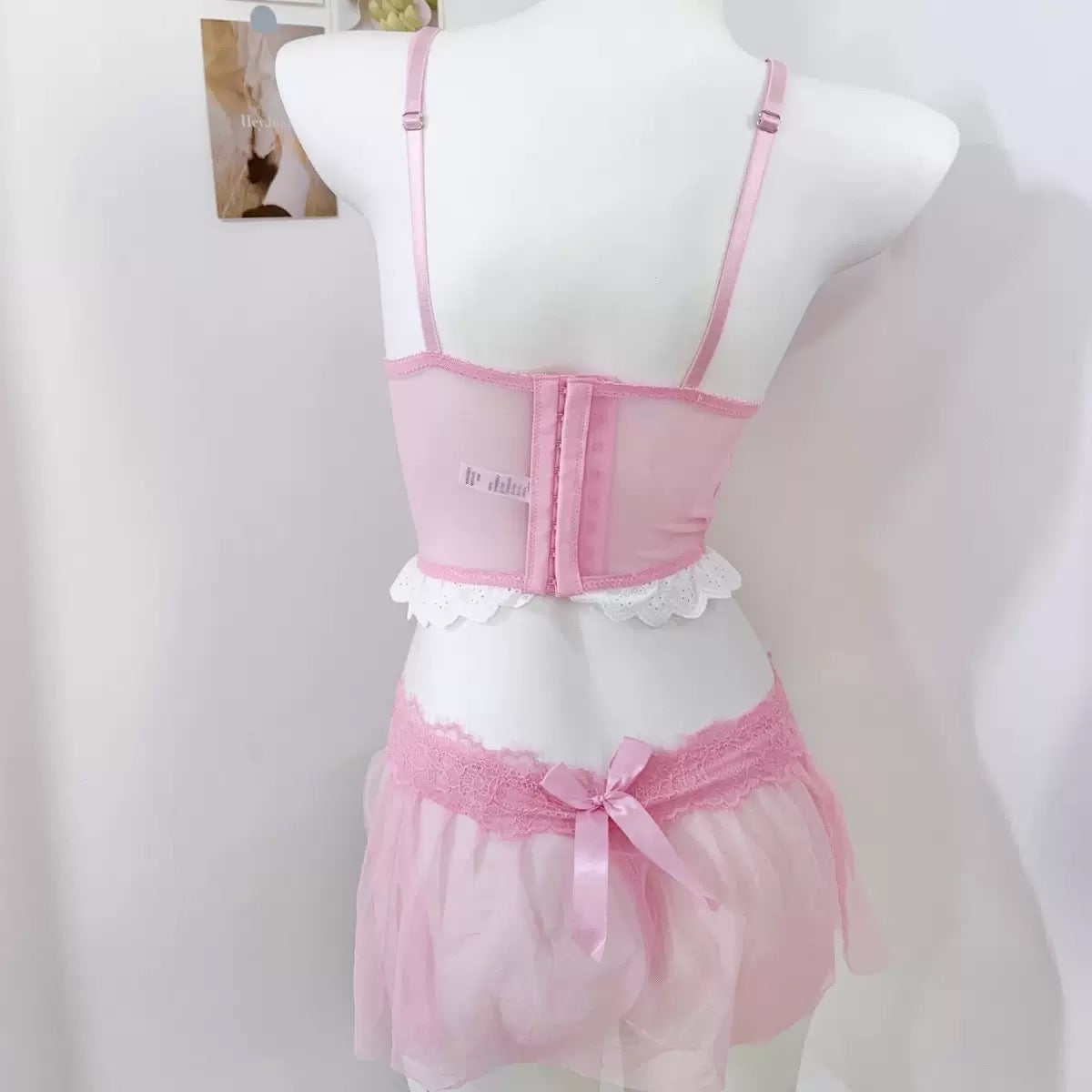 Pink Lace Embroidery Sexy Underwear