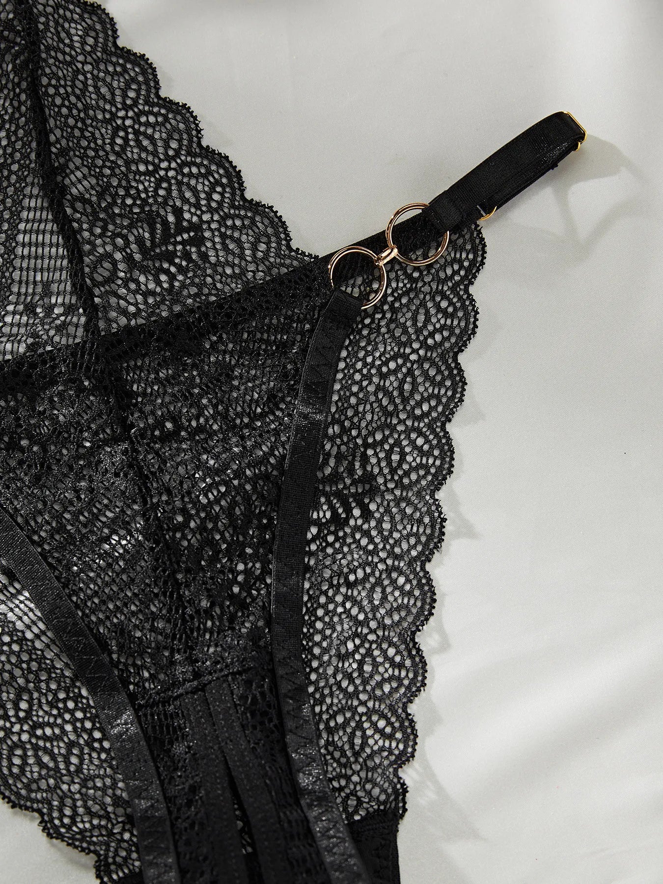 Deep V See-Through Lace Bodysuit