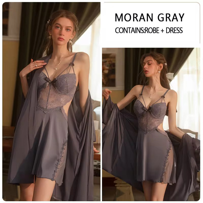 Women's Halter Nightdress Set - Lace Pajamas with Breast Pad | SERAPHINA