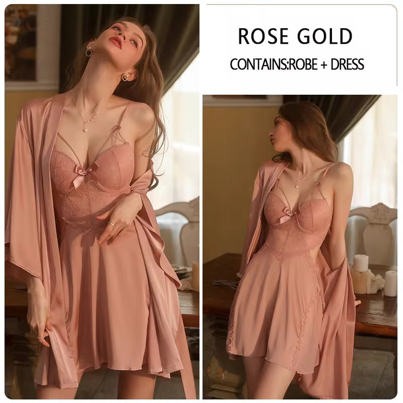 Women's Halter Nightdress Set - Lace Pajamas with Breast Pad | SERAPHINA