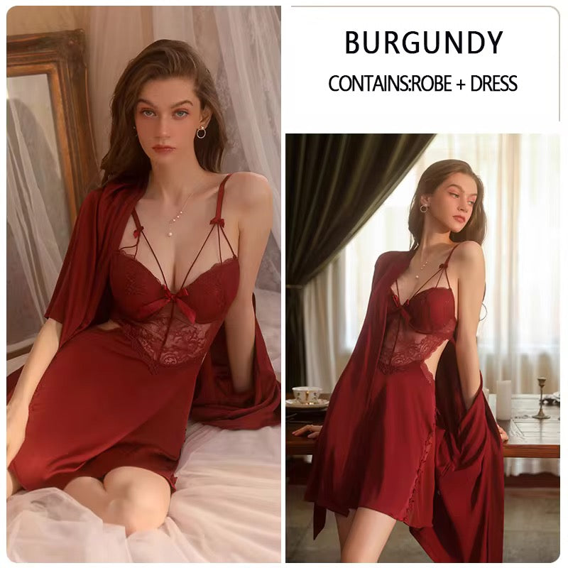 Women's Halter Nightdress Set - Lace Pajamas with Breast Pad | SERAPHINA