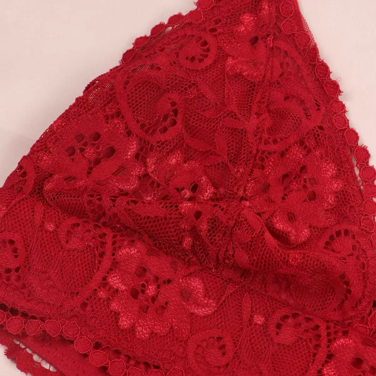 Red Lace Bra Set - Sexy Triangle Cup Push-Up Lingerie with Back Clasp