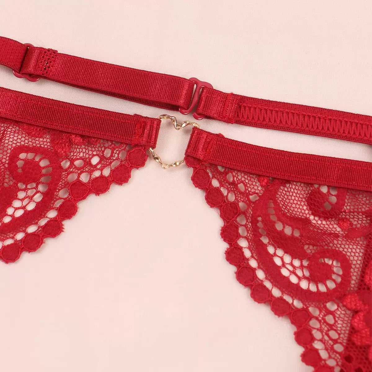 Red Lace Bra Set - Sexy Triangle Cup Push-Up Lingerie with Back Clasp