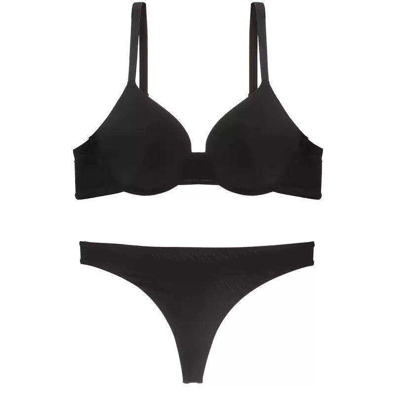 Bra Set Solid Push-Up Bra Adjustable Straps Plus Size Bra and Panties Set