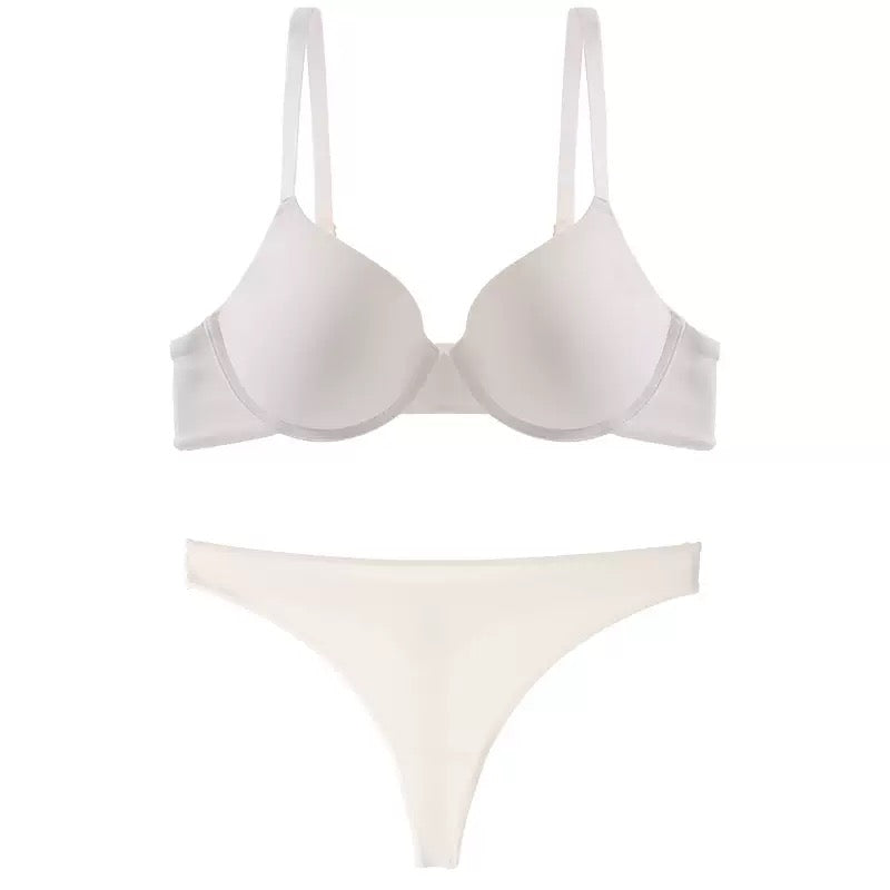 Bra Set Solid Push-Up Bra Adjustable Straps Plus Size Bra and Panties Set