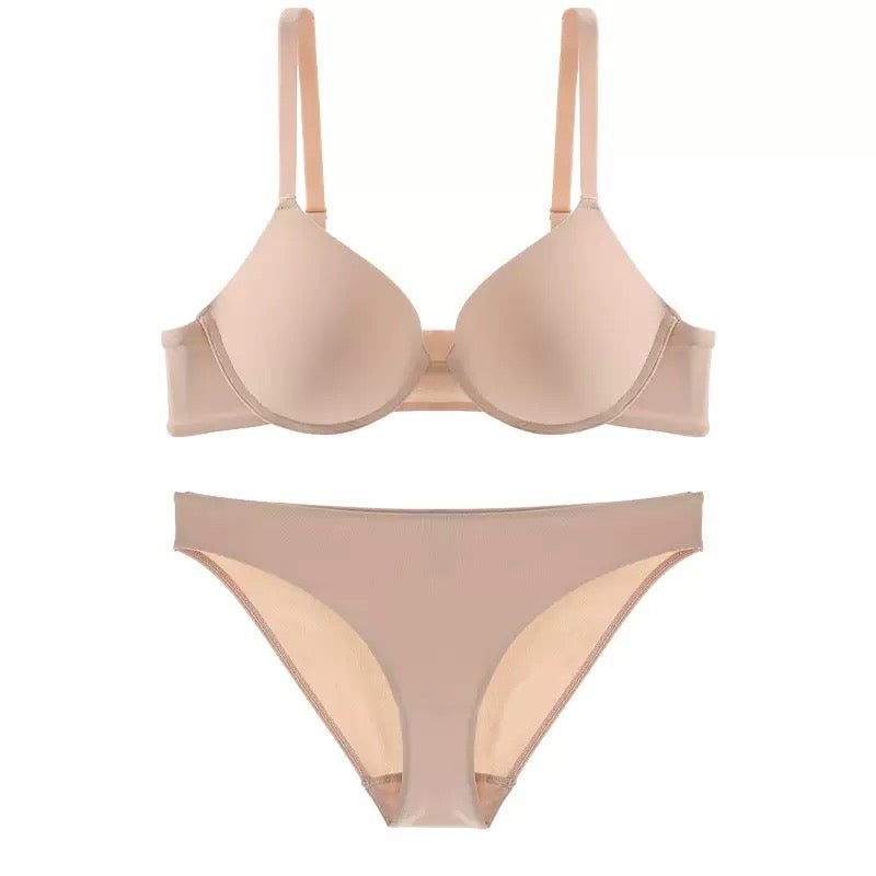 Bra Set Solid Push-Up Bra Adjustable Straps Plus Size Bra and Panties Set
