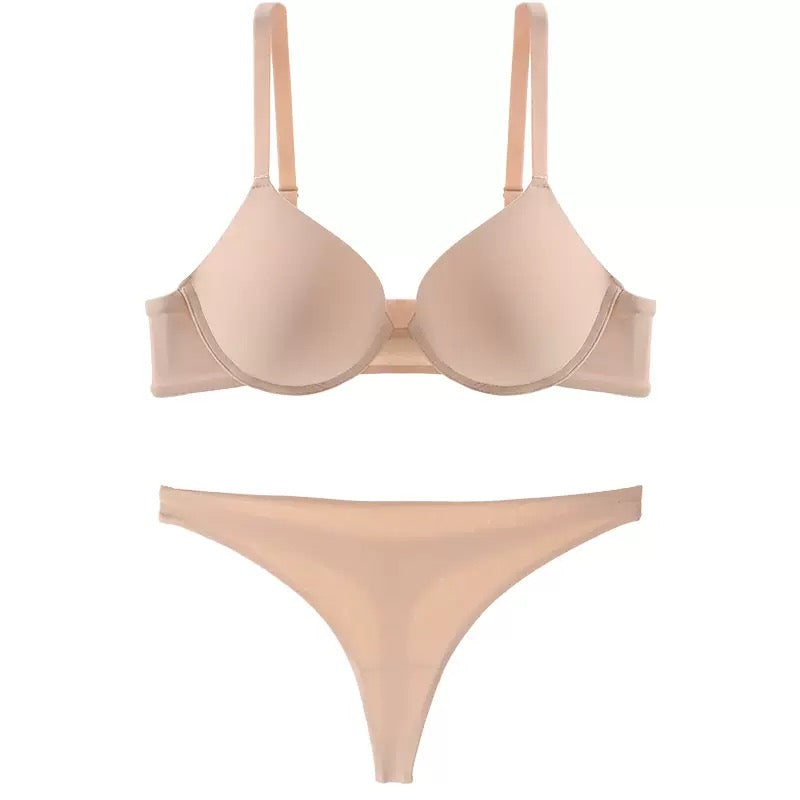 Bra Set Solid Push-Up Bra Adjustable Straps Plus Size Bra and Panties Set