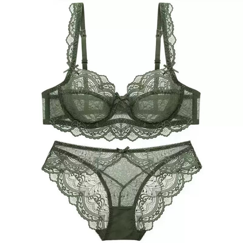 Women's Ultra-Thin Transparent Floral Lace Bra Set Strapless Wire-Free Large Bust Minimizer Sexy Bikini XL Waist Low-Rise