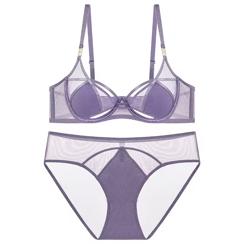 Sexy Hollow-out Push-Up Lingerie Set Hot Sell Ultra-thin Breathable Mesh Bra and Panty Set