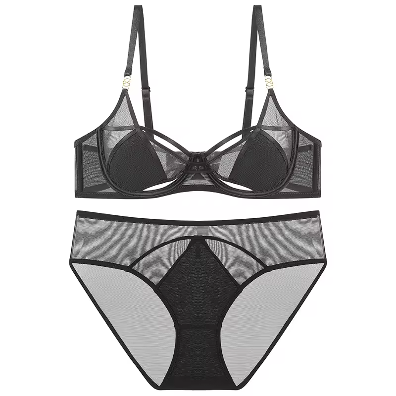 Sexy Hollow-out Push-Up Lingerie Set Hot Sell Ultra-thin Breathable Mesh Bra and Panty Set