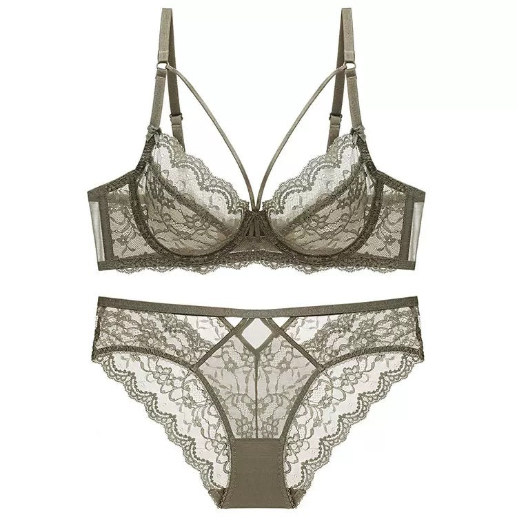 Women's Sexy Lace Ultra-Thin Transparent Bra Set