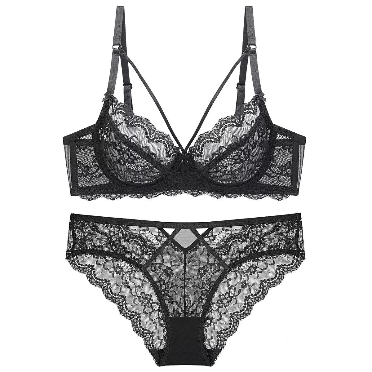 Women's Sexy Lace Ultra-Thin Transparent Bra Set