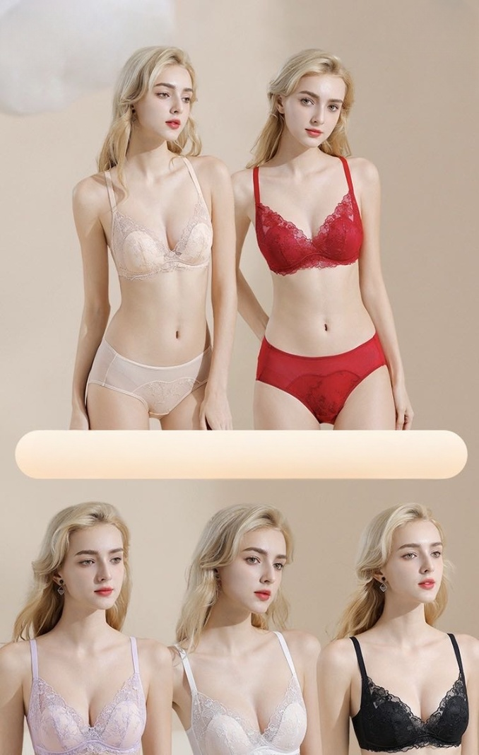 Lightweight Breathable Sexy Lace Bralette Panty Set Seamless Wireless Bunny Ear Cup French Style Minimizing Push Up Bra Comfortable for Large Bust