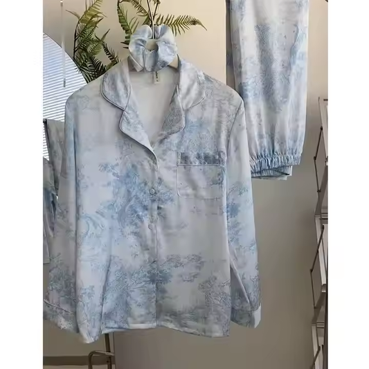 Silk Pajamas Lapel Long Sleeve Pants