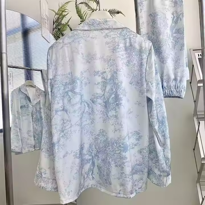 Silk Pajamas Lapel Long Sleeve Pants