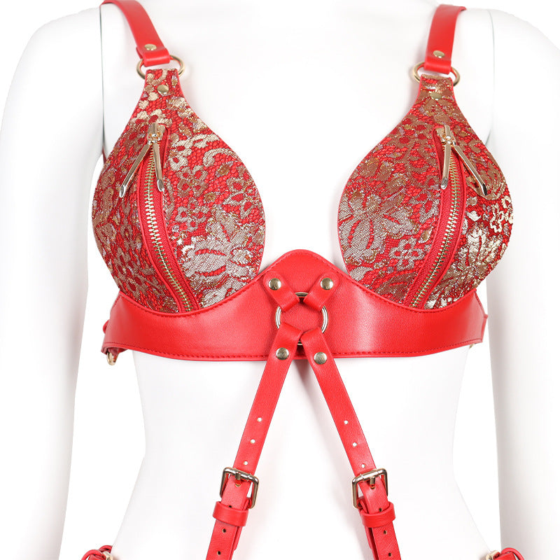 PU Leather Lace Bondage Harness