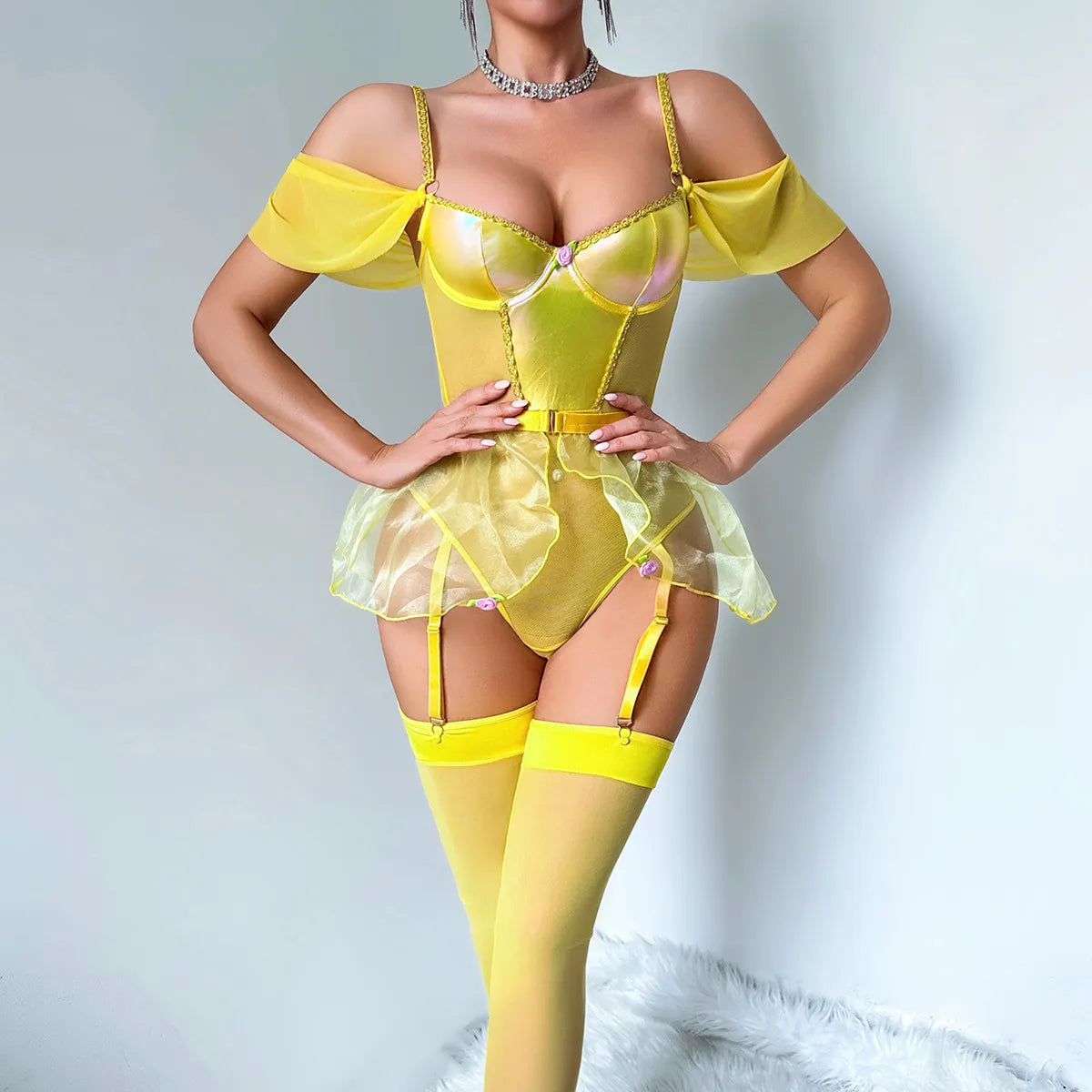 Yellow Belle Shiny Ruffle Lingerie