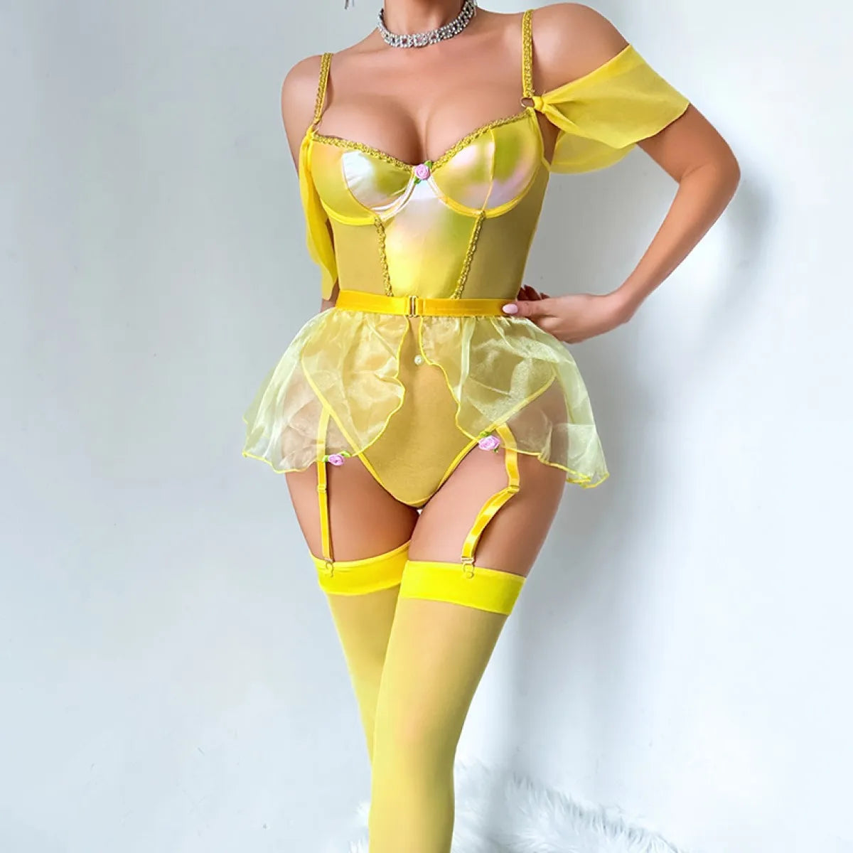 Yellow Belle Shiny Ruffle Lingerie