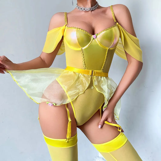 Yellow Belle Shiny Ruffle Lingerie