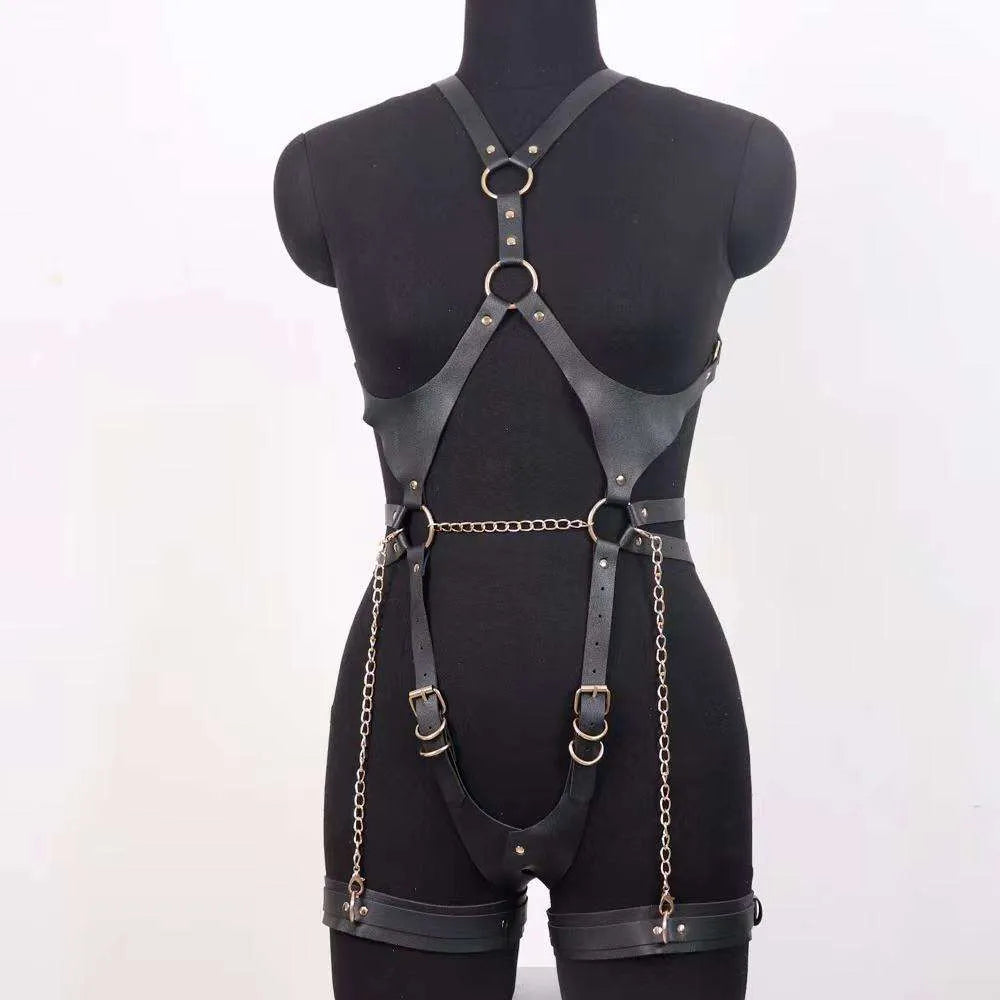 Leather Hollow Bondage Bodysuit