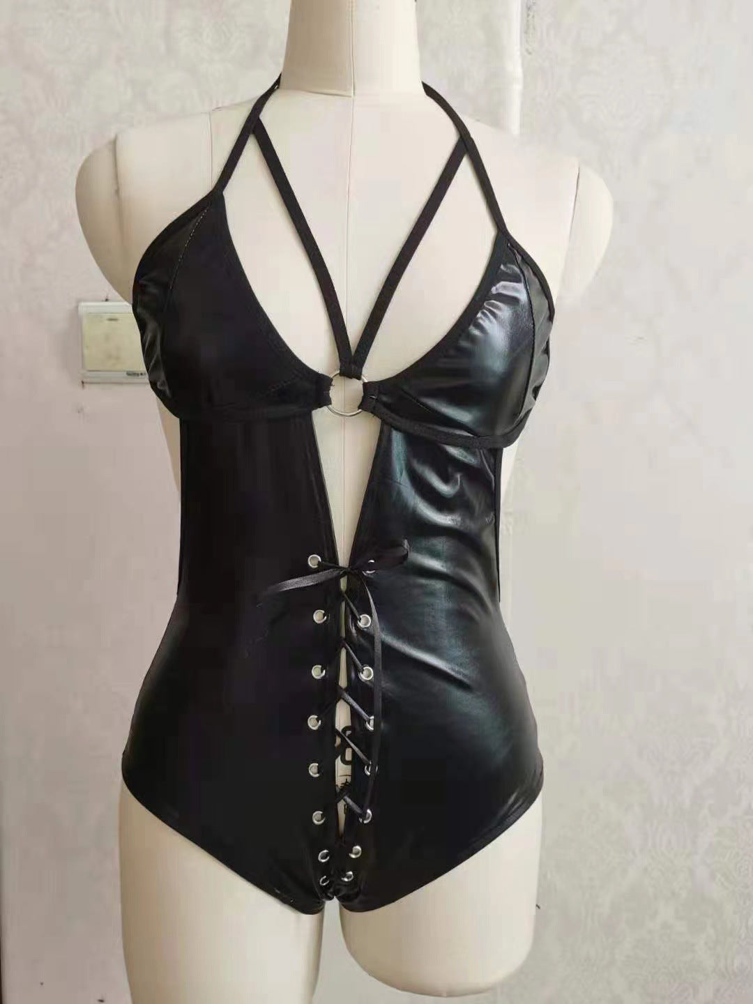 Black Patent Leather Bodysuit