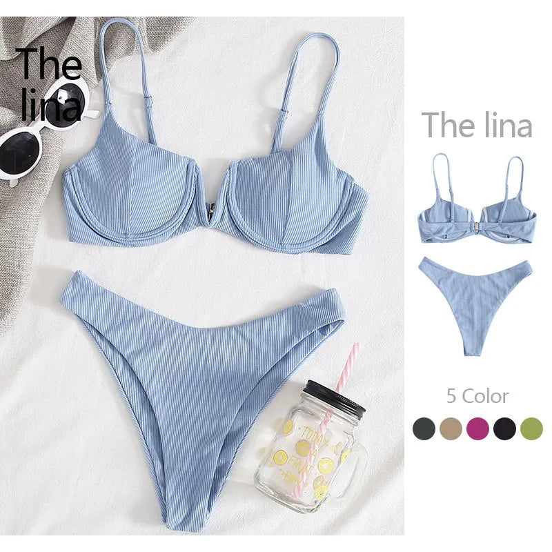Solid Color Two-Piece Swimwear