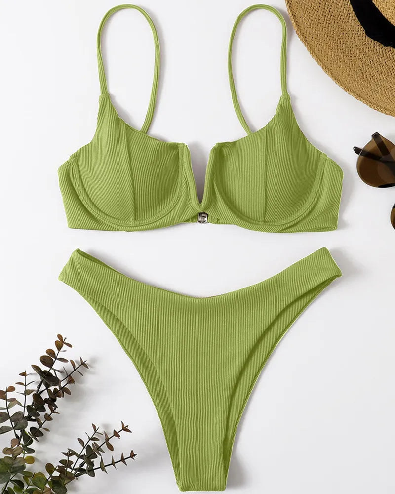 Solid Color Two-Piece Swimwear