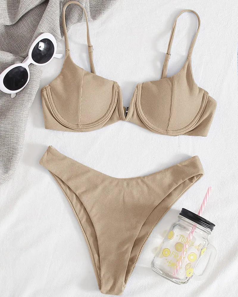Solid Color Two-Piece Swimwear