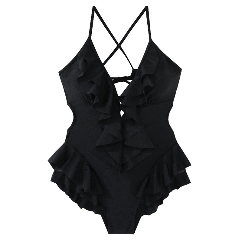 Ruffle Swimsuit Ribbed Sexy Swimwear
