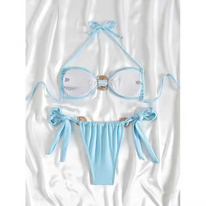 Metal Bikini Blue Bandage Swimsuit