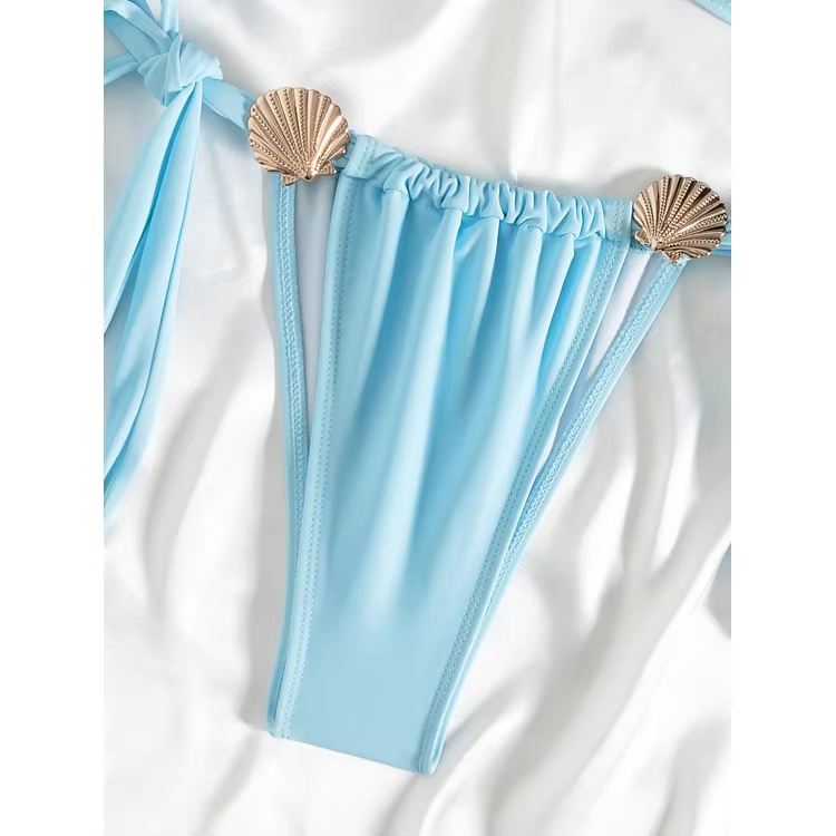 Metal Bikini Blue Bandage Swimsuit