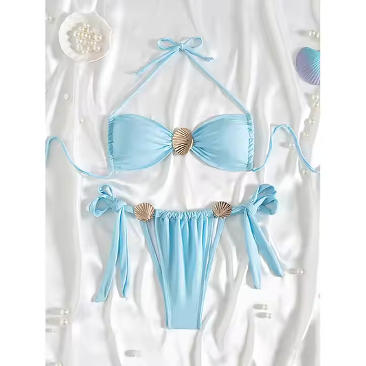 Metal Bikini Blue Bandage Swimsuit