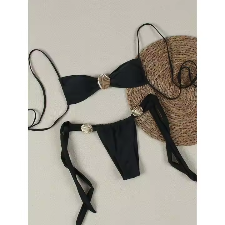 Metal Bikini Blue Bandage Swimsuit