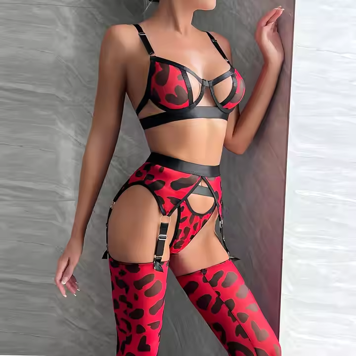 4-Piece Sexy Lingerie With Garter Belt Body Stockings