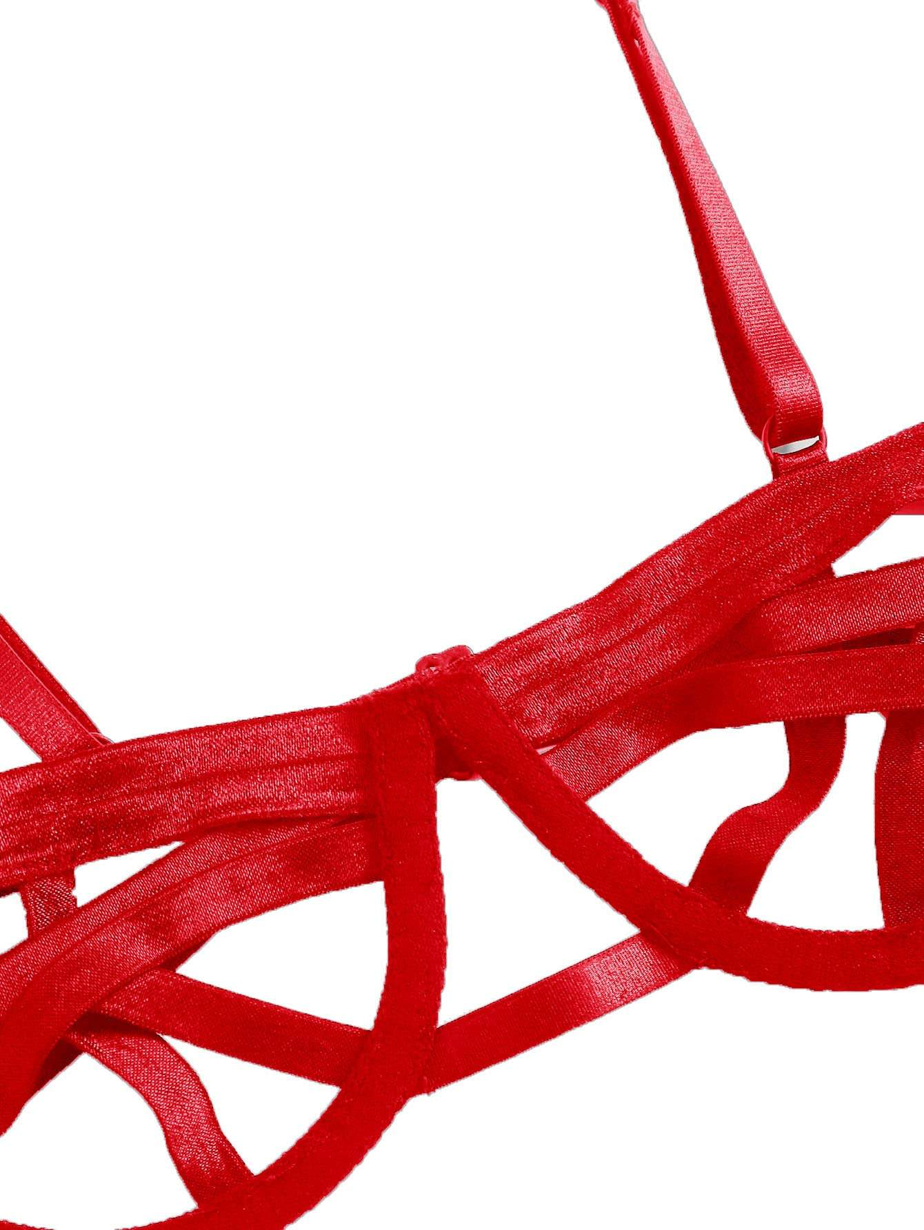 Women's Sexy Ladder Cut Out Lingerie Set - Push Up Bra and Panty Two Piece