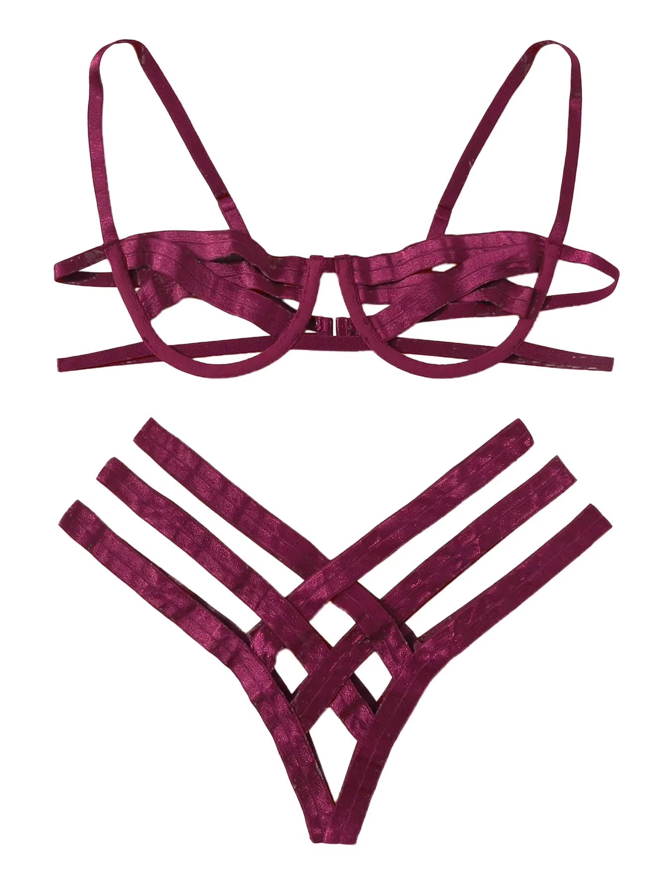 Women's Sexy Ladder Cut Out Lingerie Set - Push Up Bra and Panty Two Piece