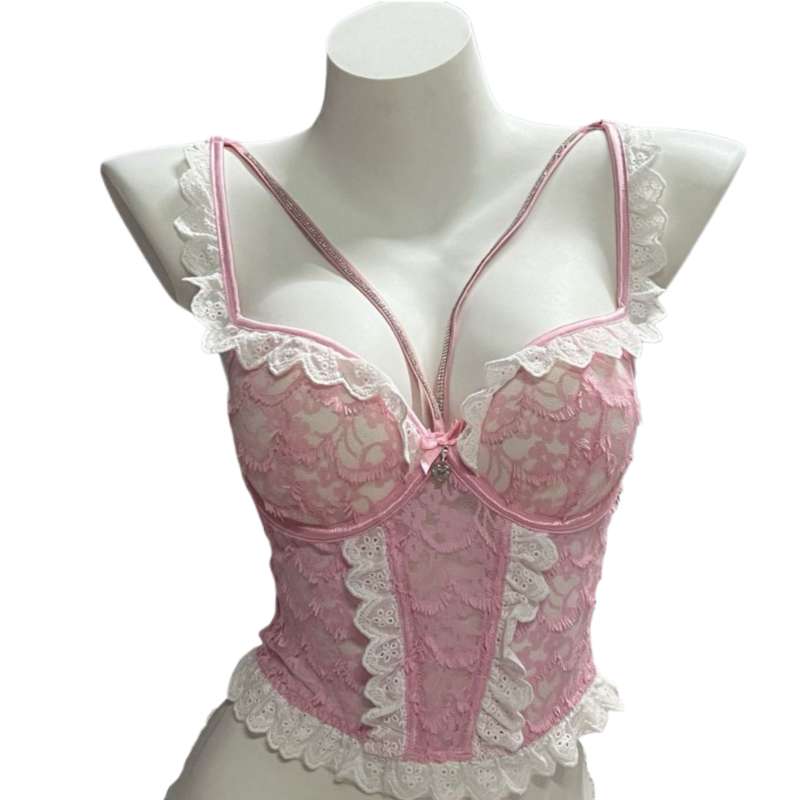 Pink Lace Embroidery Sexy Underwear