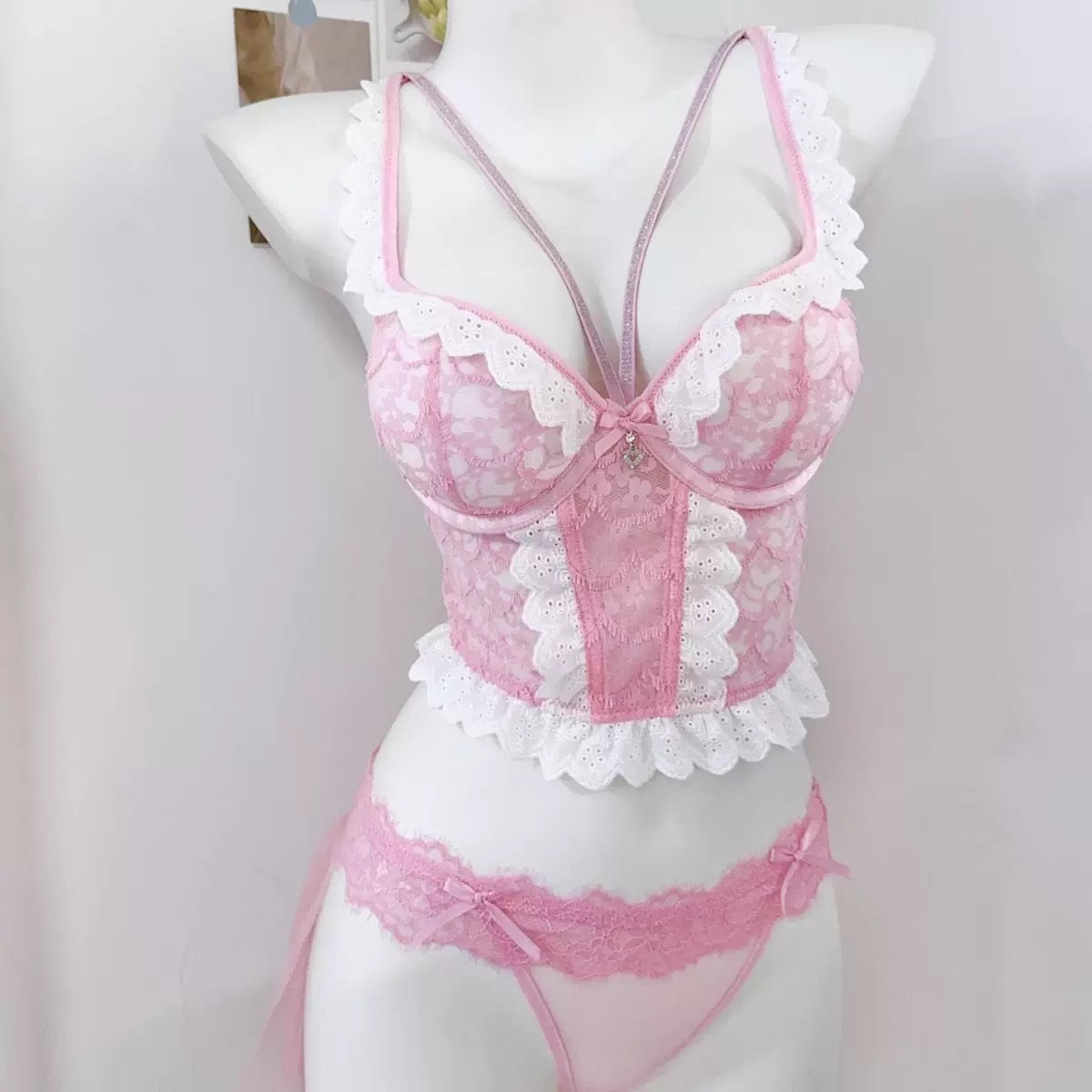 Pink Lace Embroidery Sexy Underwear