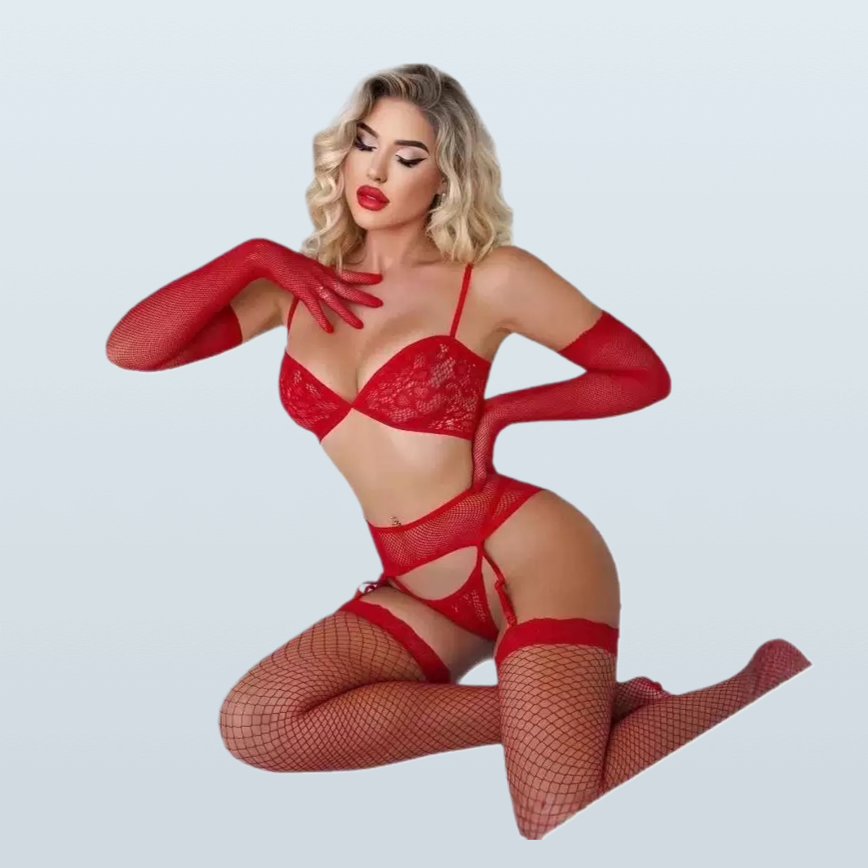 Five-pieces Red Erotic Lingerie