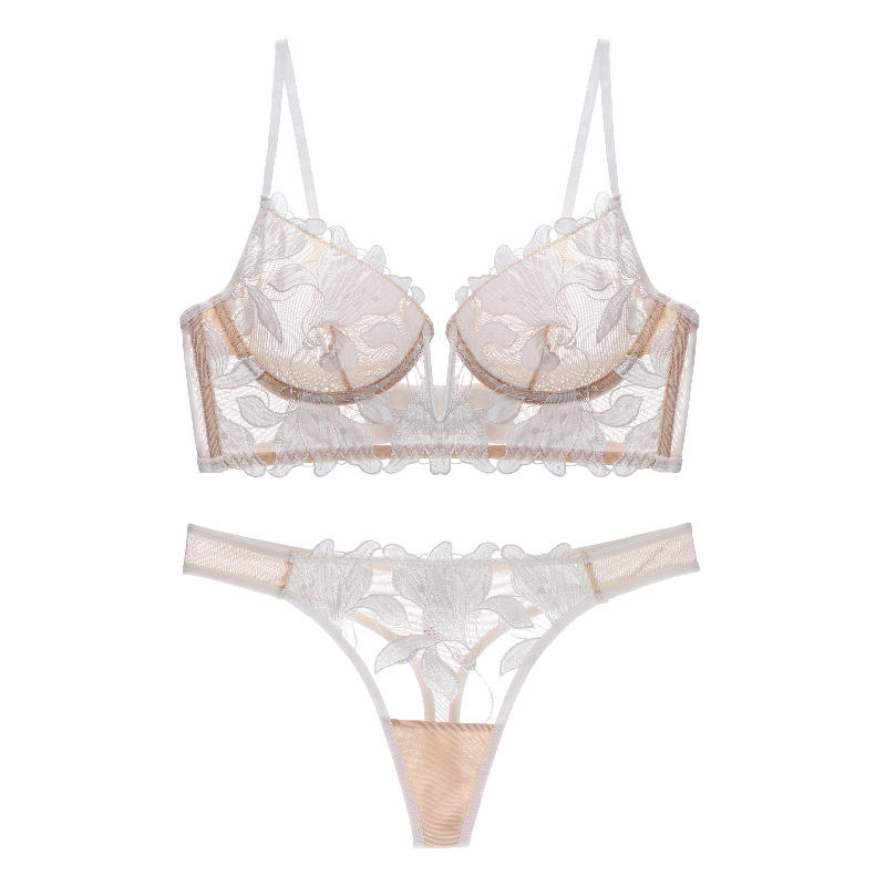 SERAPHINA Sexy Lace Lingerie Set - Deep V Push-Up Lily Embroidery Mesh Ultra-Thin Bra Set