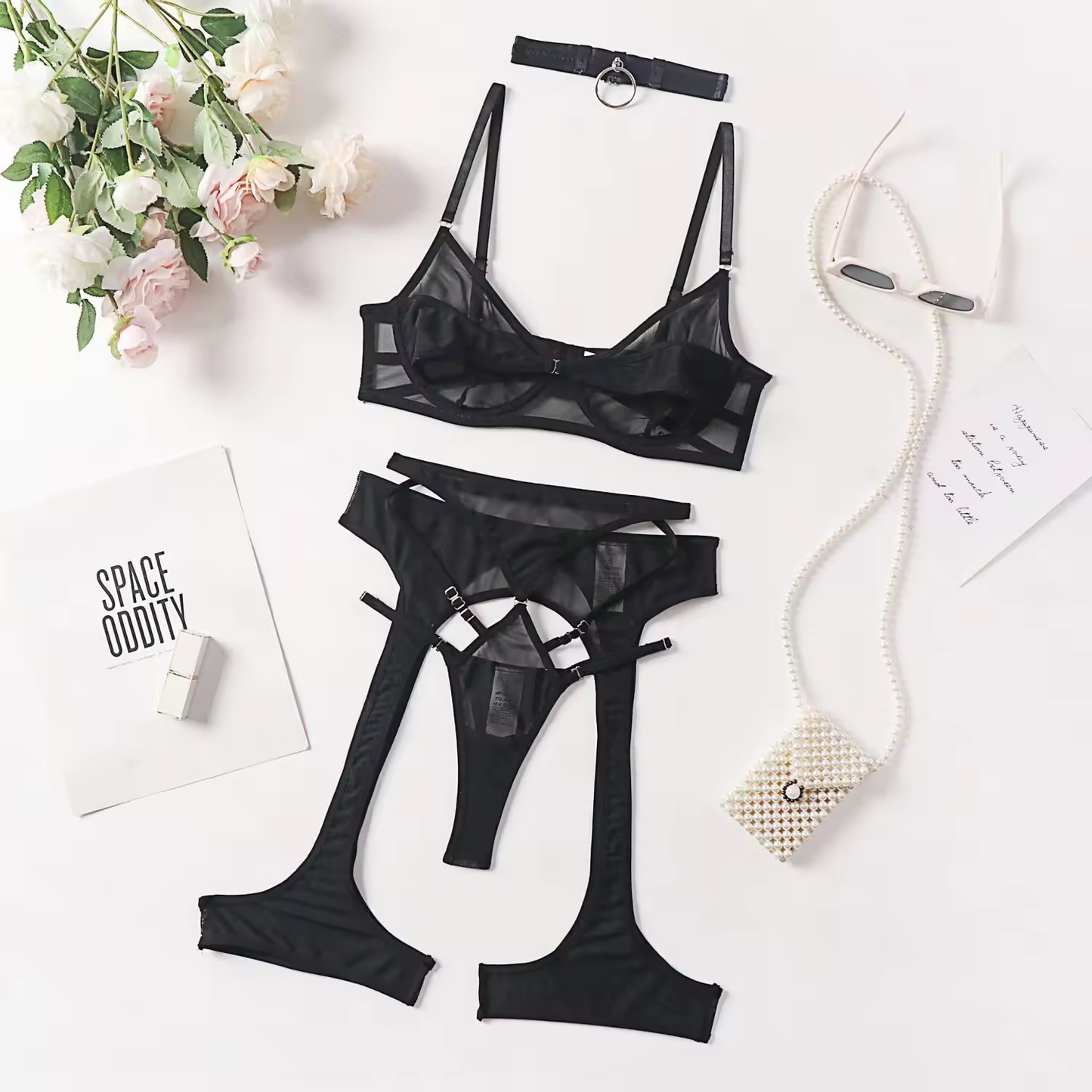 Underwire Gather Red Bra Set Mesh Sexy Lingerie