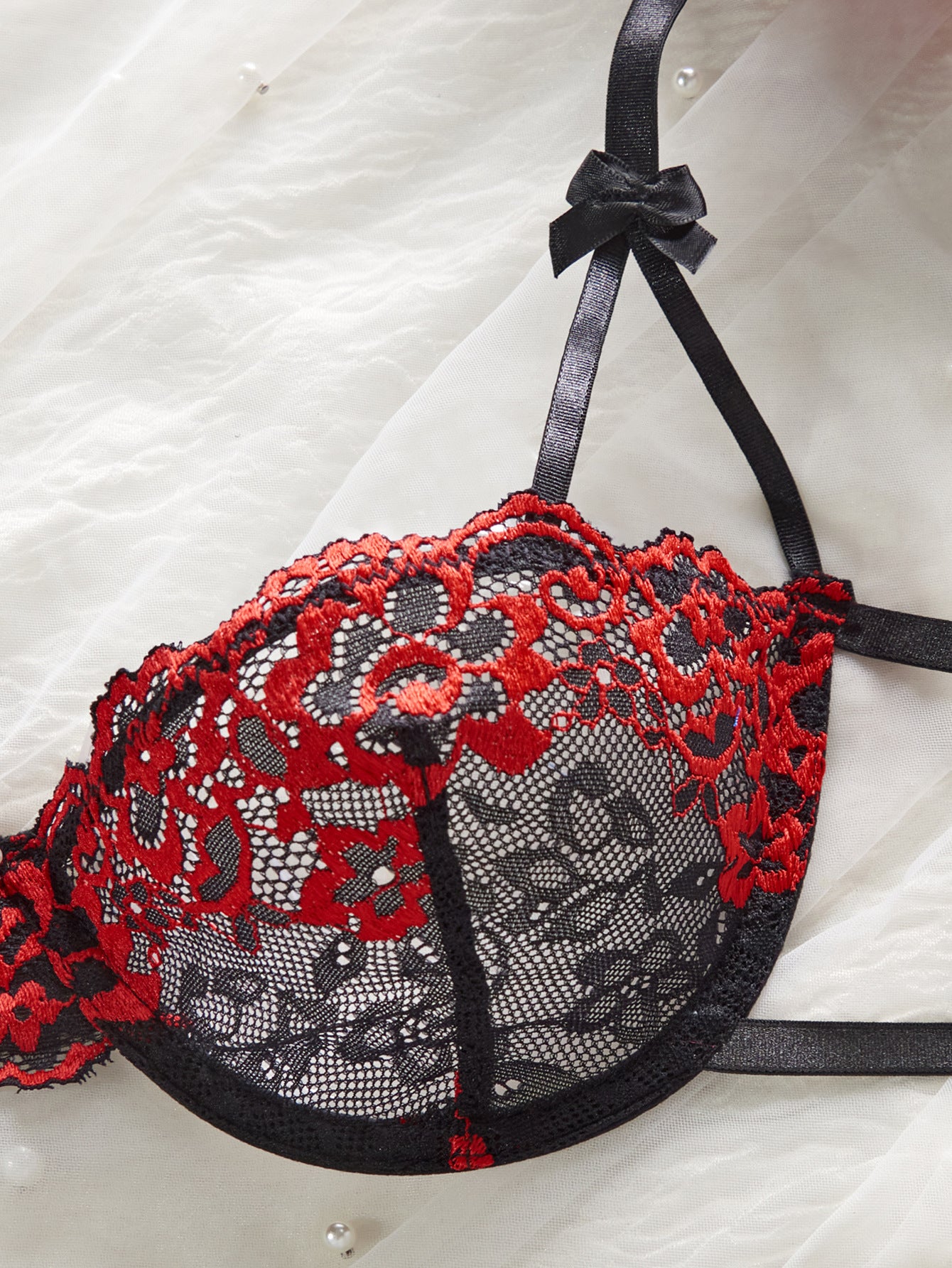 Lace Floral Embroidery Bra and Thong Set