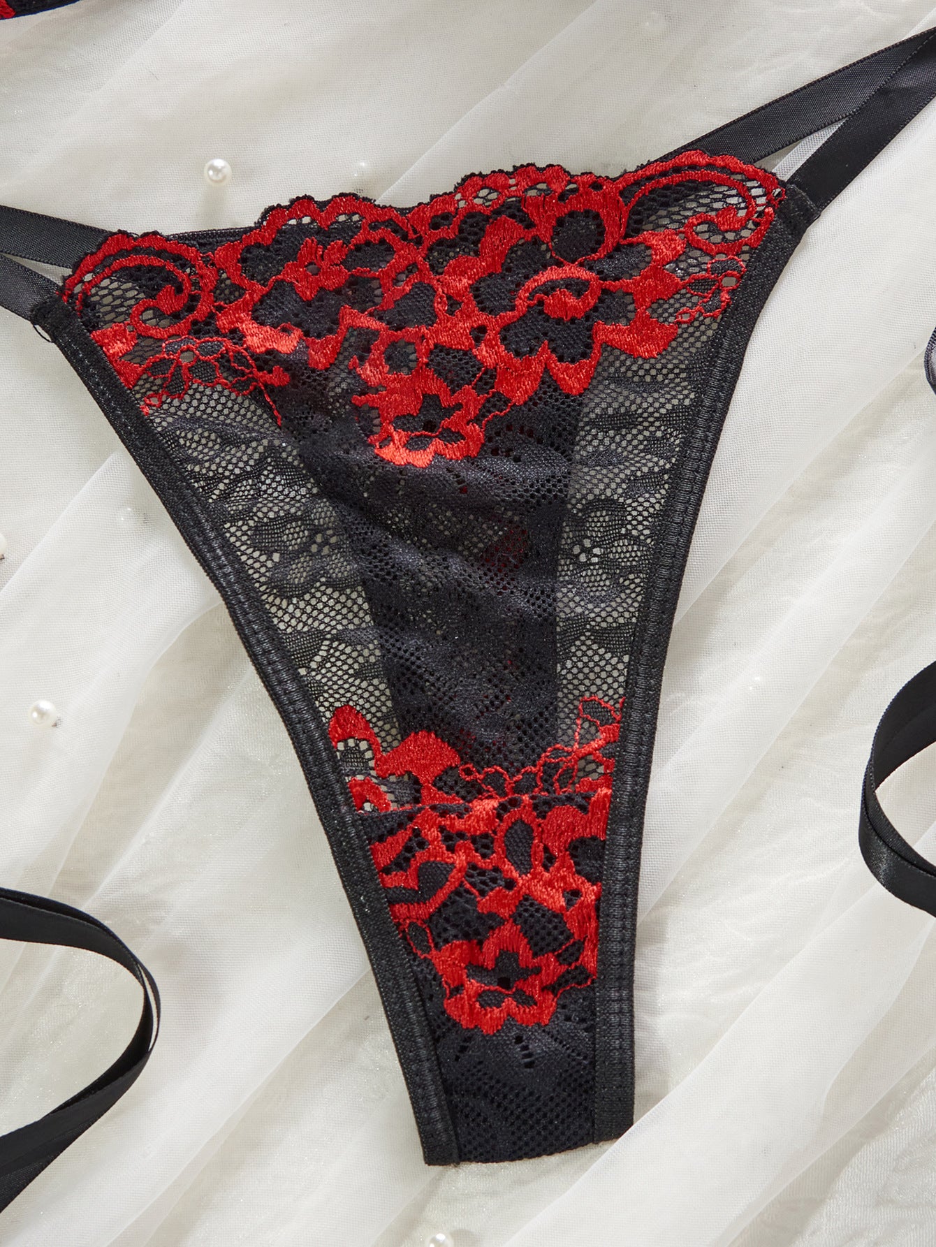 Lace Floral Embroidery Bra and Thong Set