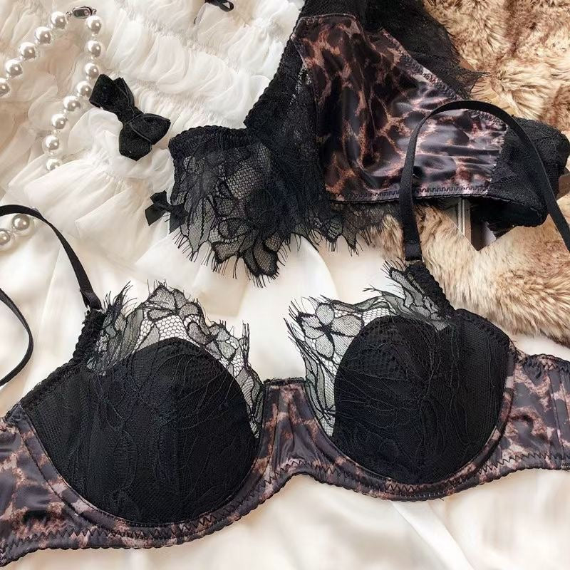 French Thin Leopard Print Lace Bra Set