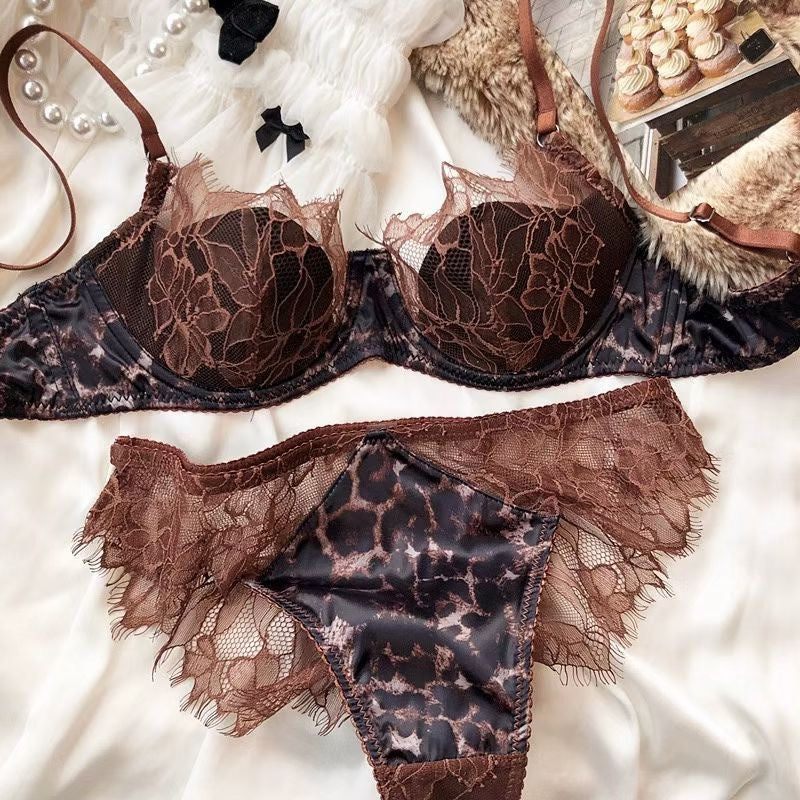 French Thin Leopard Print Lace Bra Set