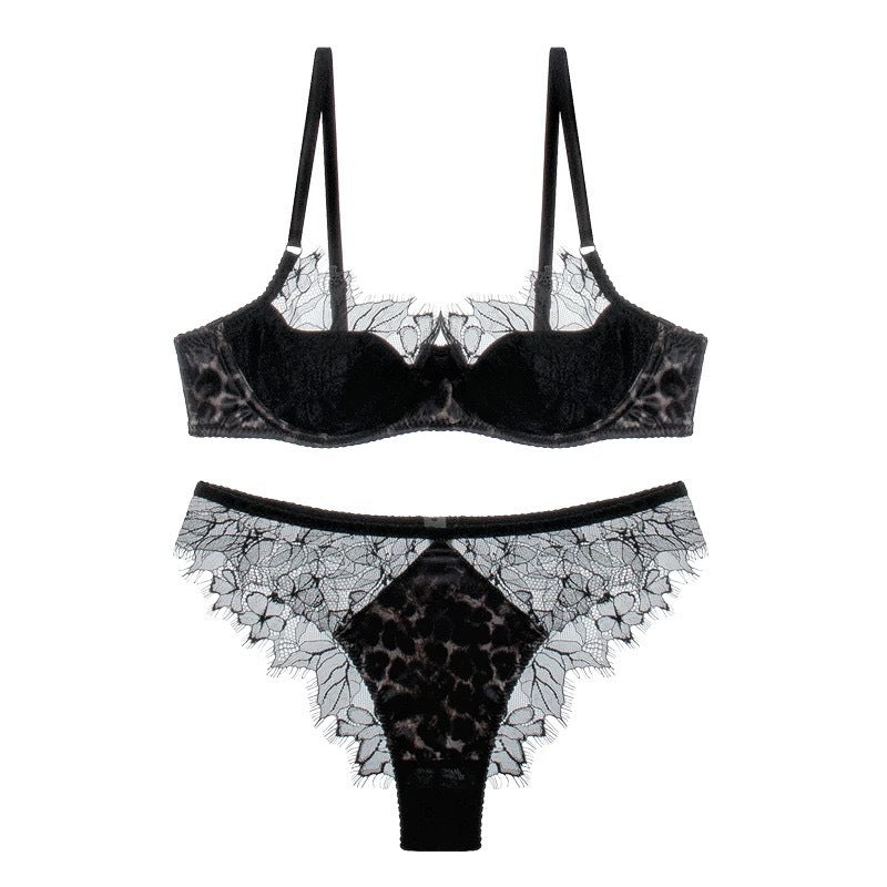 French Thin Leopard Print Lace Bra Set
