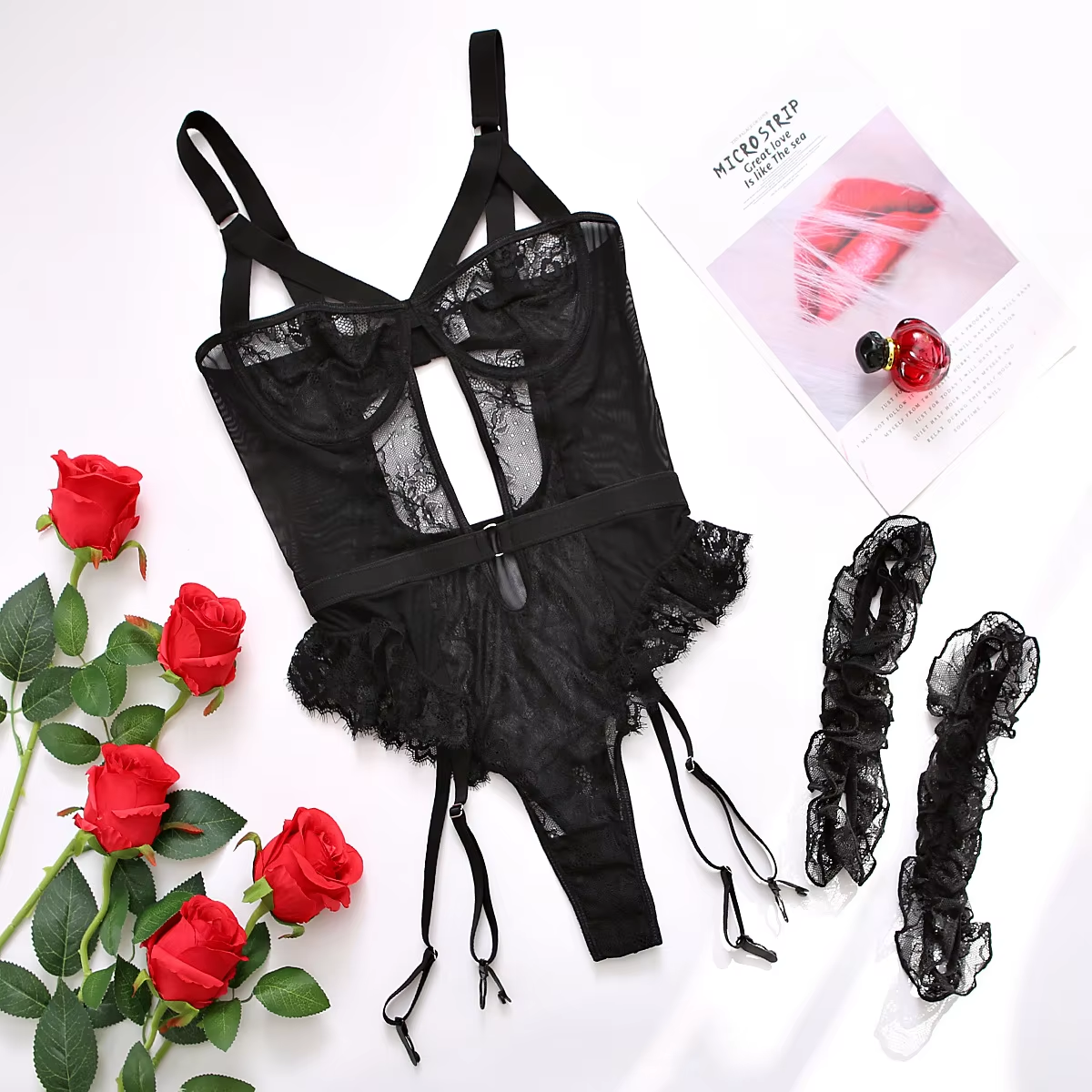 Women's Sexy Lace Lingerie Set - Perspective Bra & Thong Two Piece