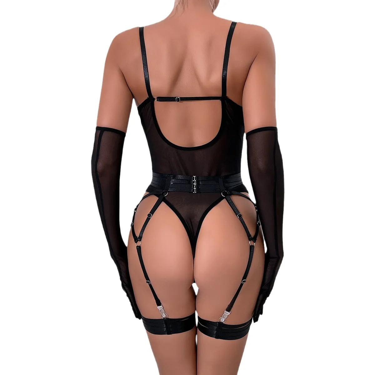 Lace Bodysuit with Gloves 3-Piece Set